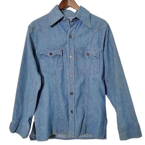 Vtg 70s Levi’s Orange Tab Denim Jacket M Snap Front USA Western Lightweight Mens - Picture 1 of 11
